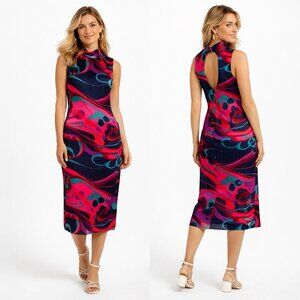 TRINA TURK shift sheath dress 4 colorful vintage inspired cutout midi sleeveless